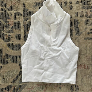 Women's Athleta White Ribbed Mock Neck Tank Top XS